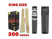 Load image into Gallery viewer, RAW black king size classic Pre-rolled cones with 3 in 1 grinder
