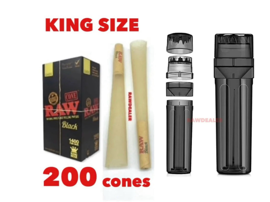 RAW black king size classic Pre-rolled cones with 3 in 1 grinder