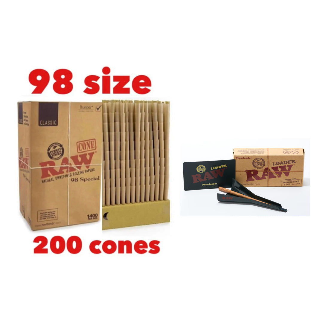 Raw 98 special pre rolled cone (50, 100, 200, 300, 400, 500)cones + raw 98 king size cone loader kit