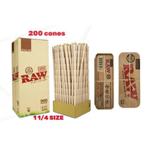 Load image into Gallery viewer, Raw organic 1 1/4 size pre-rolled cone (25, 50, 100, 200, 300, 400, 500) + RAW 1 1/4 size caddy tin box
