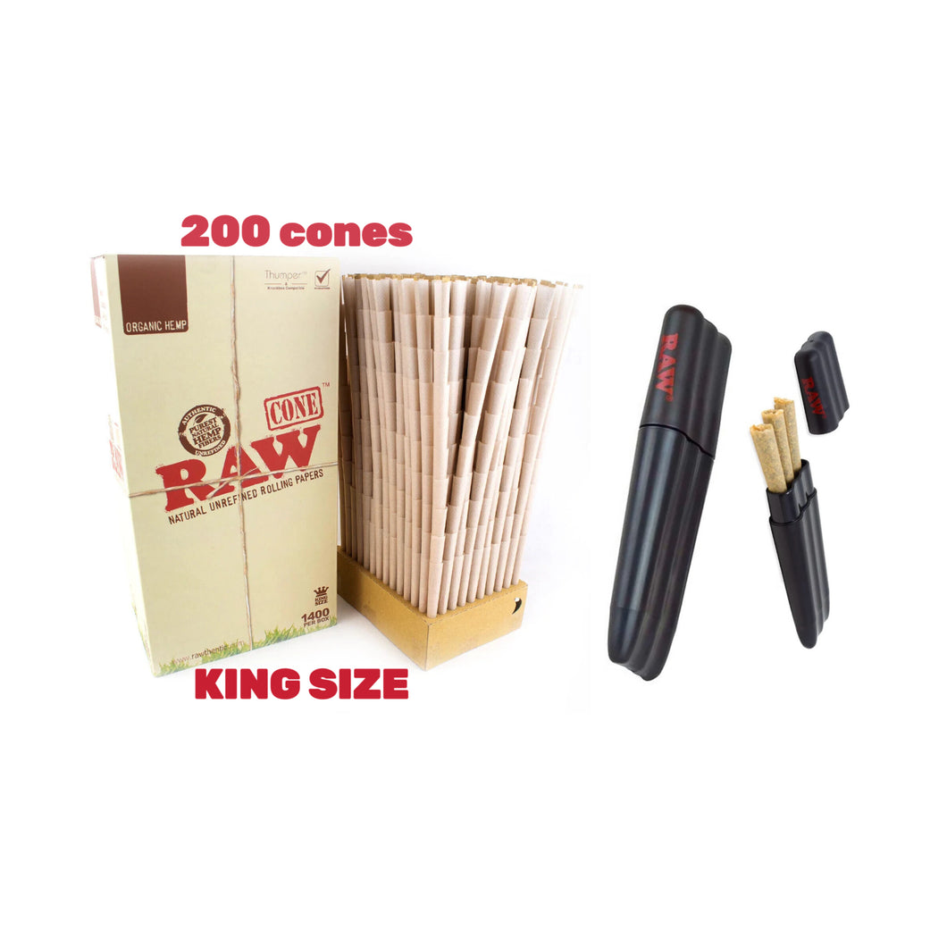 RAW Organic king Size Pre-Rolled Cone(50, 100, 200, 300, 500)+RAW three tree case