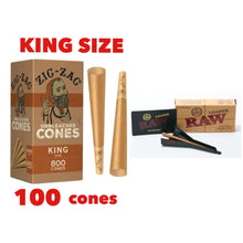 Load image into Gallery viewer, Zig Zag king size unbleached pre rolled cone (50, 100, 200, 300, 400, 500)cones + raw 98 king size cone  loader kit
