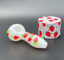 Load image into Gallery viewer, Glass strawberry glow in the dark pipe + strawberry 2.5 inch aluminum grinder
