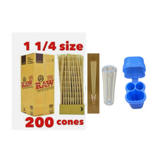 Load image into Gallery viewer, Raw classic 1 1/4 size pre rolled cone (50, 100, 200, 300, 400, 500) + glass cone holder tip + double cone &amp; mini lighter double joint holder
