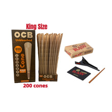 Load image into Gallery viewer, OCB unbleached king size pre rolled cone (50, 100, 200, 300, 400, 500)cones + raw 98 king size cone loader kit
