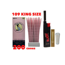 Load image into Gallery viewer, Blazy Susan Pink King Size cone pre rolled (50, 100, 200, 300, 400, 500) + Raw Extendo refillable lighter + Cone Glass Holder Tip
