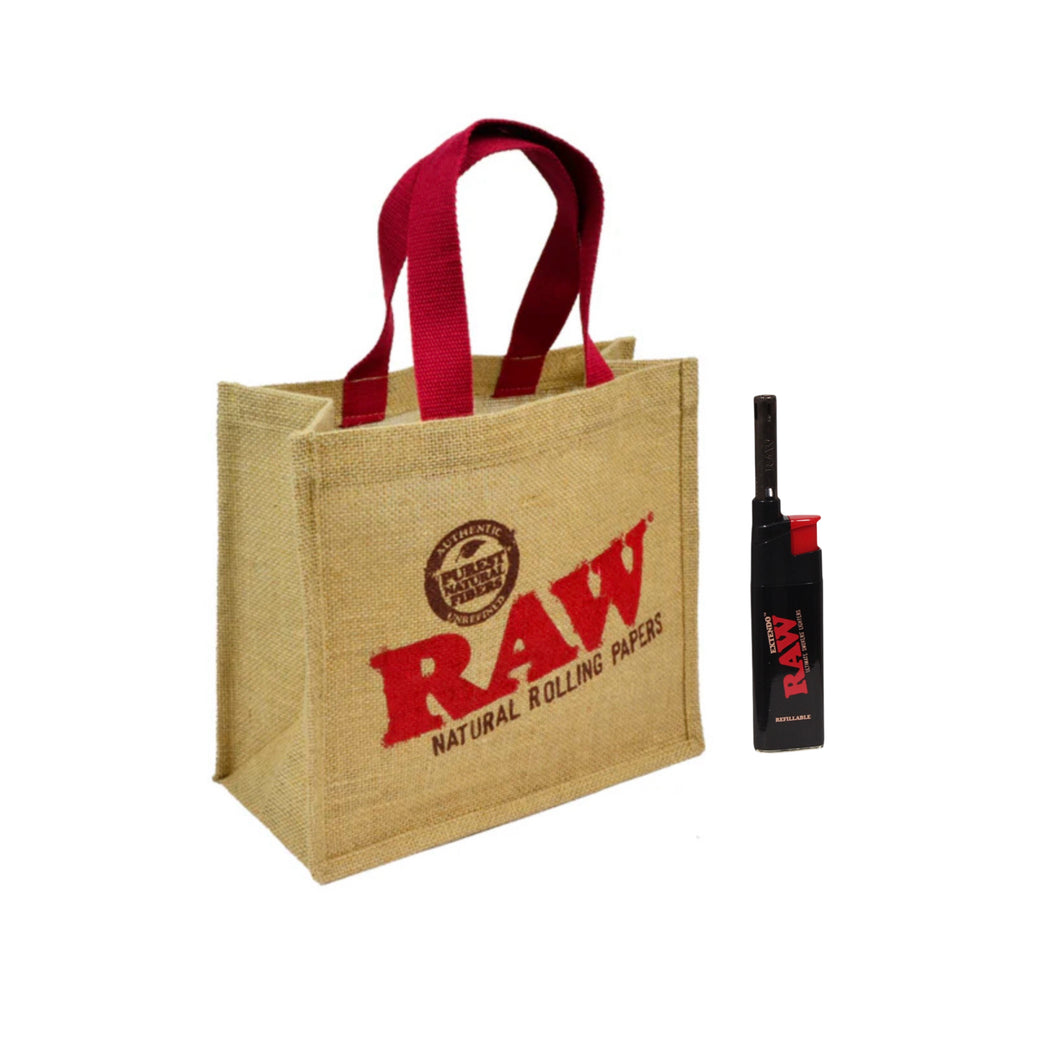 Raw Burlap Carry All Tote Bag + Raw Phoenix Refillable Lighter