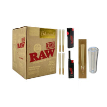 Load image into Gallery viewer, RAW Classic Ethereal 1 1/4 Size Backrolled Pre-Rolled Cone + Raw Phoenix + Extendo Lighter + Glass Tip
