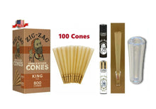 Load image into Gallery viewer, Zig Zag Unbleached King Size cone pre rolled + Zig Zag Clipper Refillable Lighter + Glass Tip
