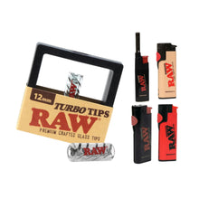 Load image into Gallery viewer, Raw Turbo Glass Tip 12mm + Raw Extendo Lighter + Raw Phoenix Lighter (Red Black Brown color) Refillable
