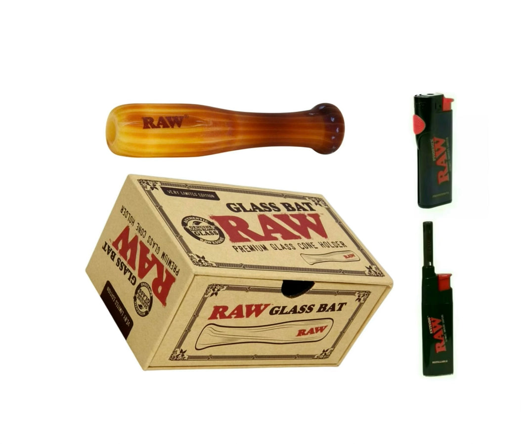 Raw Glass Bat Cone Holder + Raw Phoenix Lighter + Raw Extendo Lighter