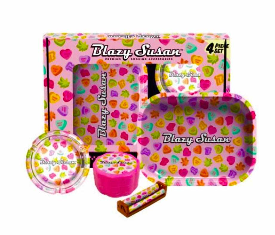 Blazy Susan Smoker’s Kit - Candy Pink Color (includes rolling tray, ashtray, rolling machine, grinder)