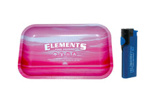 Load image into Gallery viewer, Elements Pink Metal Rolling Tray 11”x7” + Elements Phoenix Lighter
