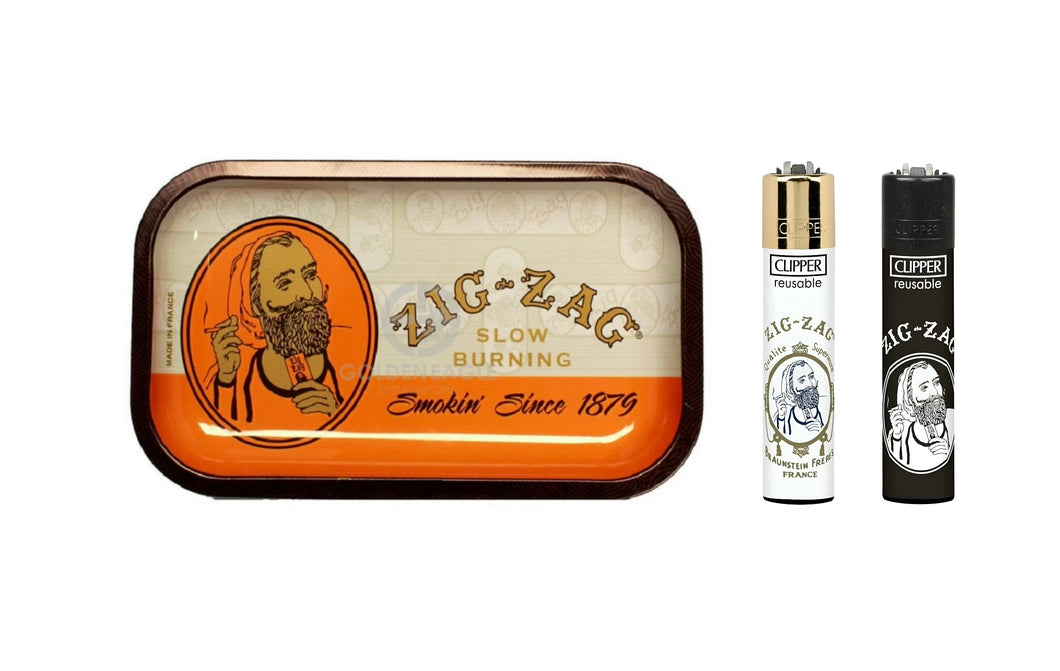 Zig Zag Classic Metal Rolling Tray +Zig Zag Clipper Refillable Lighter
