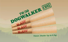 Load image into Gallery viewer, Raw dogwalker 70/30 pre rolled cone single size + raw phoenix lighter + raw extendo lighter + glass tip

