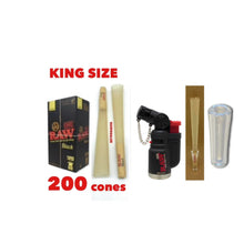 Load image into Gallery viewer, Raw Black King Size cone pre rolled (50, 100, 200, 300, 400, 500) + Raw refillable torch lighter + Cone Glass Holder Tip
