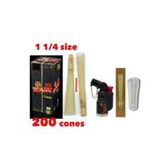 Load image into Gallery viewer, Raw black 1/4 size cone pre rolled (50, 100, 200, 300, 400, 500) + Raw refillable torch lighter + Cone Glass Holder Tip
