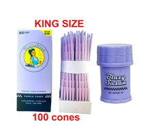 Load image into Gallery viewer, Blazy Susan purple king size pre rolled cone (25, 50, 100, 200, 300, 500) + Blazy Susan mini 4-piece herb saver grinder
