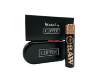 Load image into Gallery viewer, Clipper RAW full metal lighter refillable full size rose gold black  color with gift box + Bic raw black lighter large size

