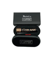 Load image into Gallery viewer, Clipper RAW full metal lighter refillable full size rose gold black color with gift box + Bic raw black lighter large size
