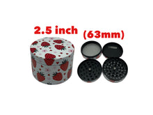 Load image into Gallery viewer, Glass strawberry glow in the dark pipe + strawberry 2.5 inch aluminum grinder
