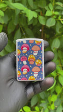 Load and play video in Gallery viewer, Cute mushroom patrern lighter &amp; 2.5 inch aluminum grinder.  Pretty cute girly lighter grinder set
