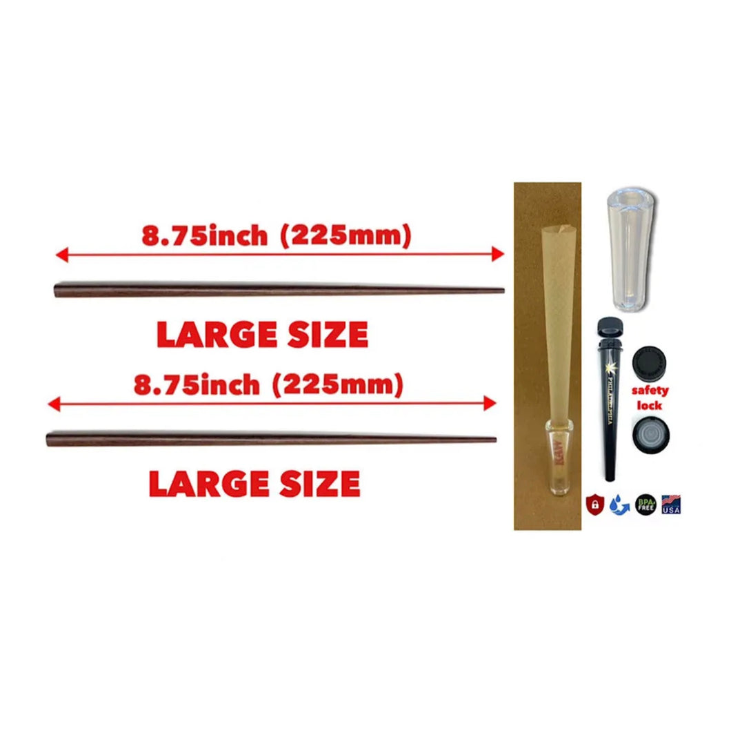 2X large natural wooden poker 8.75”(225mm)+glass cone tip+safety lock tube