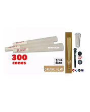 Load image into Gallery viewer, RAW cone organic hemp 1 1/4 size cone(100pk, 200pk, 300pk &amp; 500pk) + tube+glass tip
