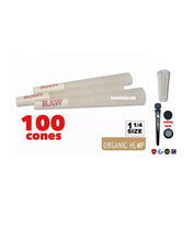 Load image into Gallery viewer, RAW cone organic hemp 1 1/4 size cone(100pk, 200pk, 300pk &amp; 500pk) + tube+glass tip
