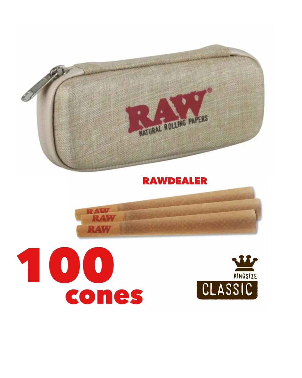 RAW Classic KING Size Pre-Rolled Cones (100pk) + raw Cone Wallet
