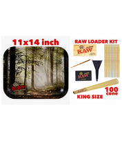 Load image into Gallery viewer, raw rolling metal tray(FOREST)large+raw king size cone(100 pack)+cone loader kit
