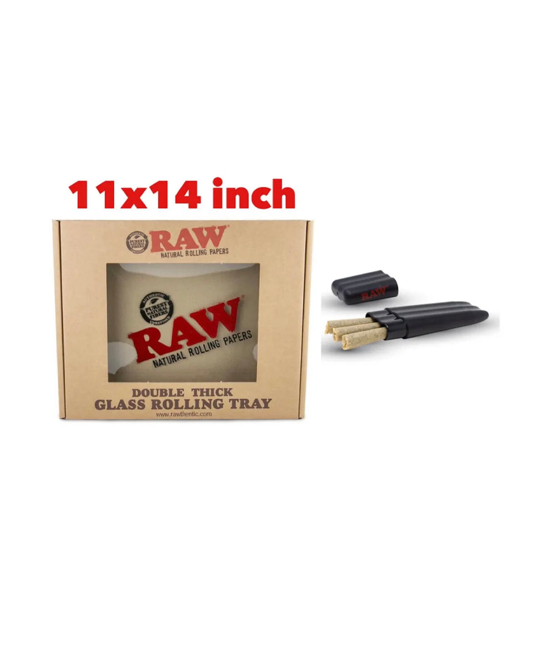 RAW DOUBLE THICK GLASS ROLLING TRAY 11”x14”- LARGE+raw three tree cone case