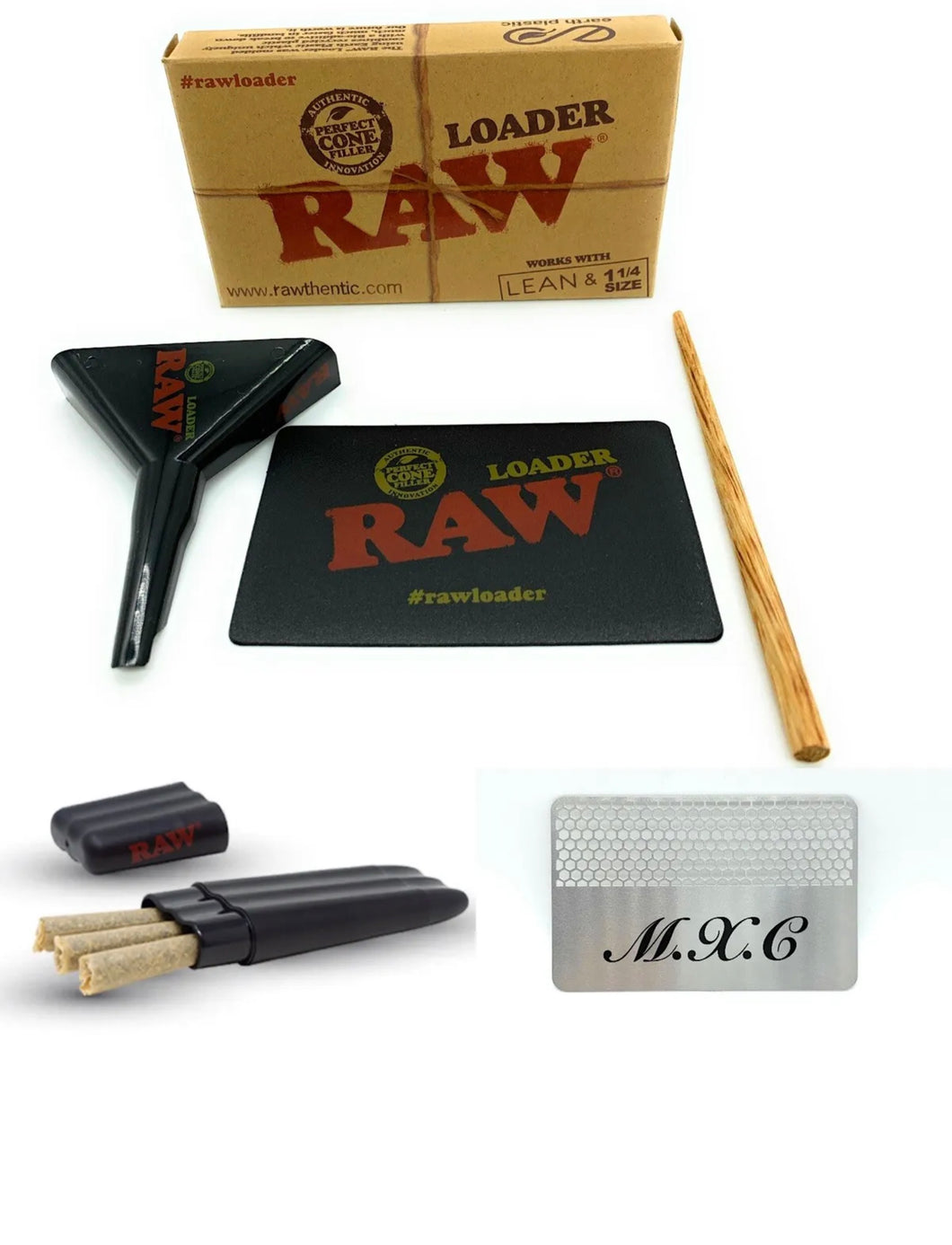raw LEAN 1/4 size cone loader+raw three tree case+steel shredder grinder card