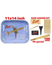 Load image into Gallery viewer, raw rolling metal tray(FLIGHT)large+raw 98 special size cone(100 pack)+cone loader kit
