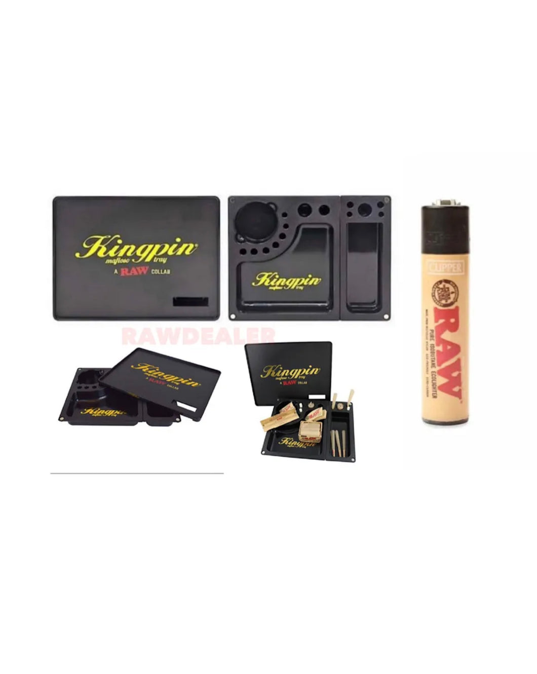 raw rolling Kingpin X Collab Mafioso Tray +raw clipper lighter