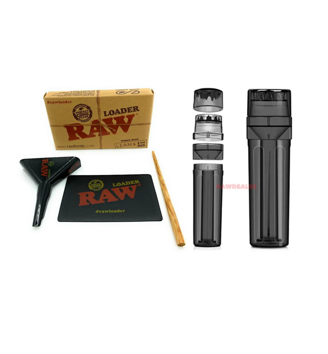 raw LEAN 1 1/4 size cone loader+cone herb grinder filler storage 3 in 1