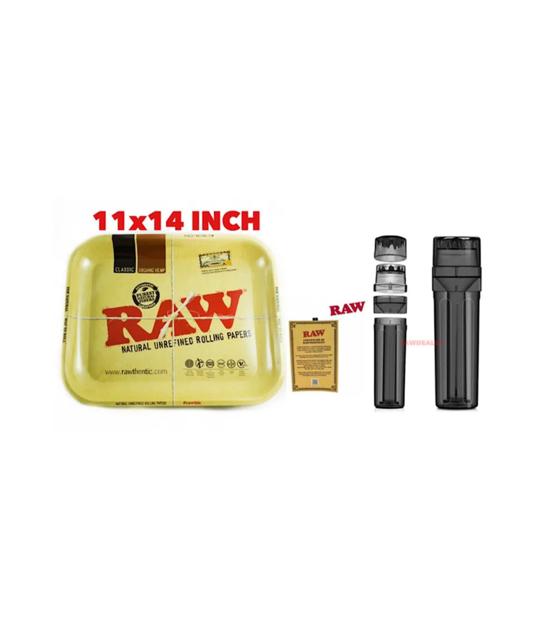 RAW large metal tray 11”x14”(original)+cone filler herb grinder storage 3 in 1