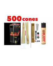 Load image into Gallery viewer, RAW BLACK 1 1/4 size cone(500PK, 300pk, 200pk &amp; 100pk) +raw clipper lighter+glass cone tip+phily tube
