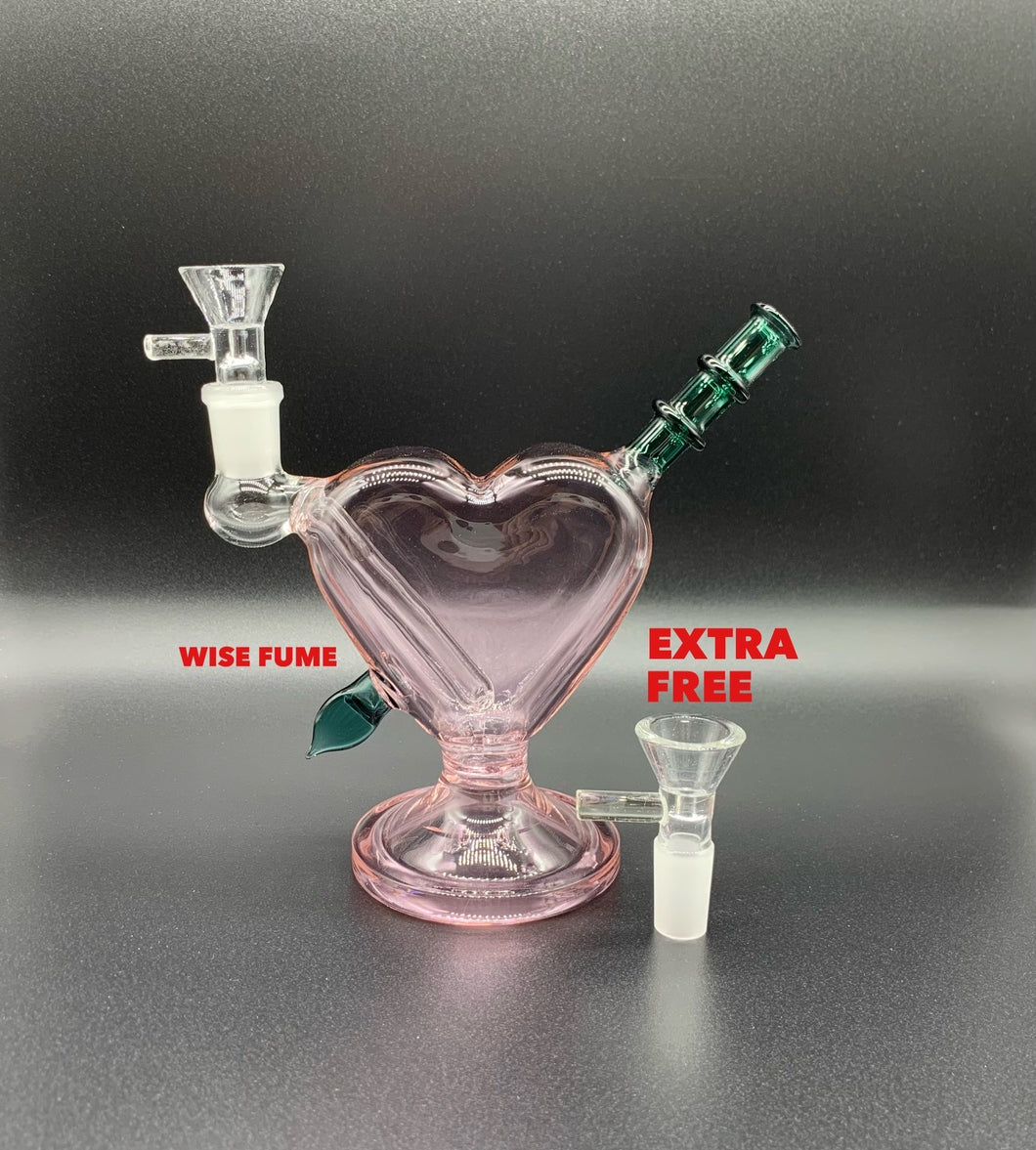 6.5 inch glass pink heart shape bubbler bong / premium glass bong with 2 bowls