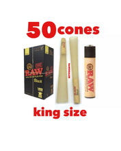 Load image into Gallery viewer, RAW BLACK king size pre rolled cone (300pk, 200pk, 100pk 50pk)+raw clipper lighter
