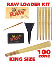 Load image into Gallery viewer, raw rolling metal tray(SILVER)large+raw king size cone(100 pack)+cone loader kit
