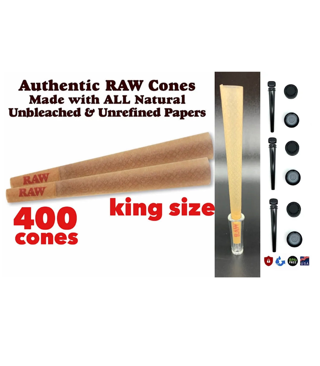 Raw cone Classic King Size pre Rolled Cone(400 Pack)+3pcs tube +GLASS CONE TIP