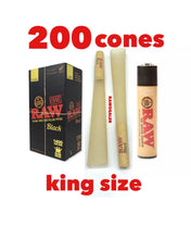 Load image into Gallery viewer, RAW BLACK king size pre rolled cone (300pk, 200pk, 100pk 50pk)+raw clipper lighter
