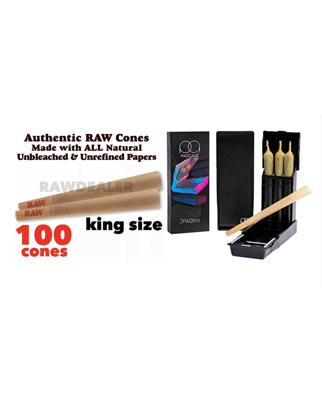 raw cone classic king size pre rolled cone(100 pack)+JPAQ trio cone holder case