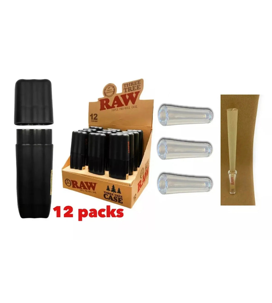12X RAW  Three Tree Cone Case with Hippie Butler Smell Proof +3X glass cone tip