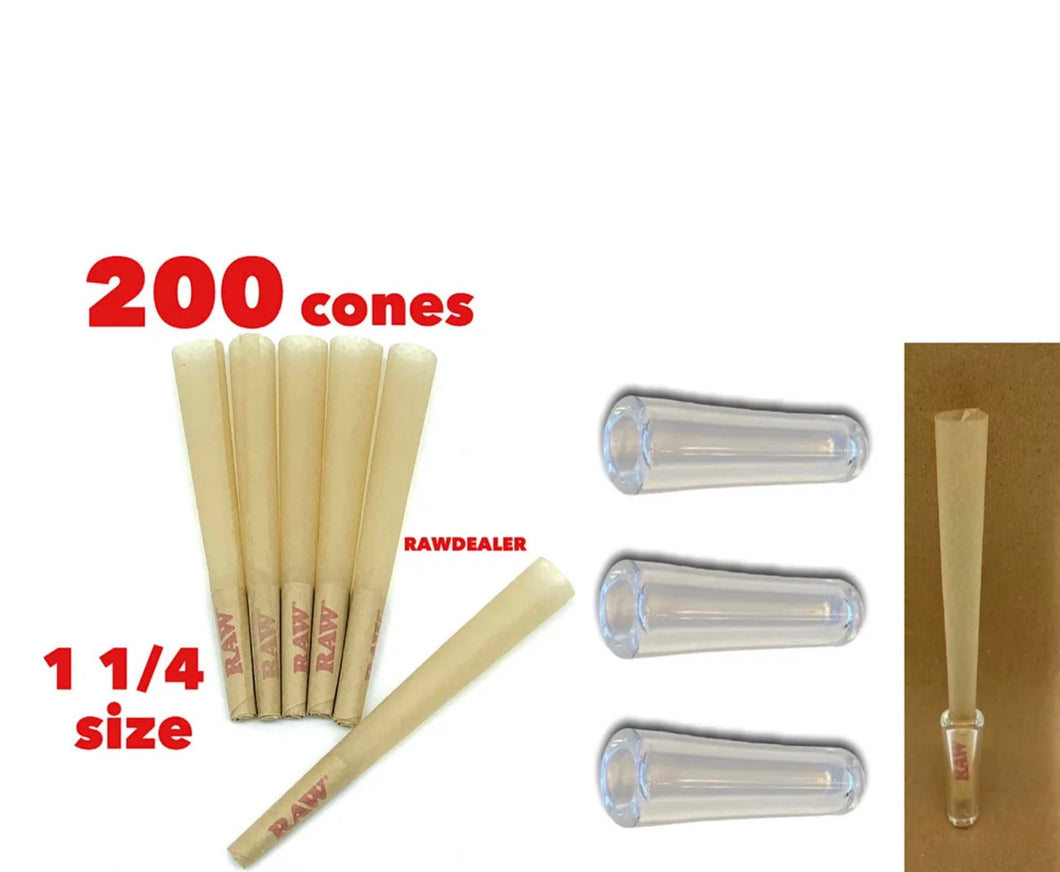 raw cone classic 1 1/4 size pre rolled cone + 3X GLASS cone holder tip