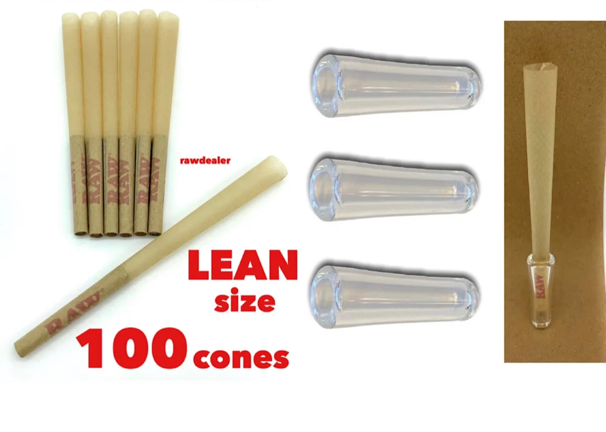 raw cone LEAN size pre-rolled cone + 3X GLASS CONE HOLDER TIP – WISE FUME