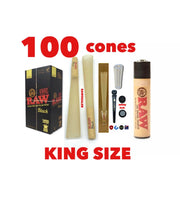 Load image into Gallery viewer, RAW BLACK king size cone(300pk, 200pk, 100pk, 50pk)+raw clipper lighter+glass cone tip+phily tube
