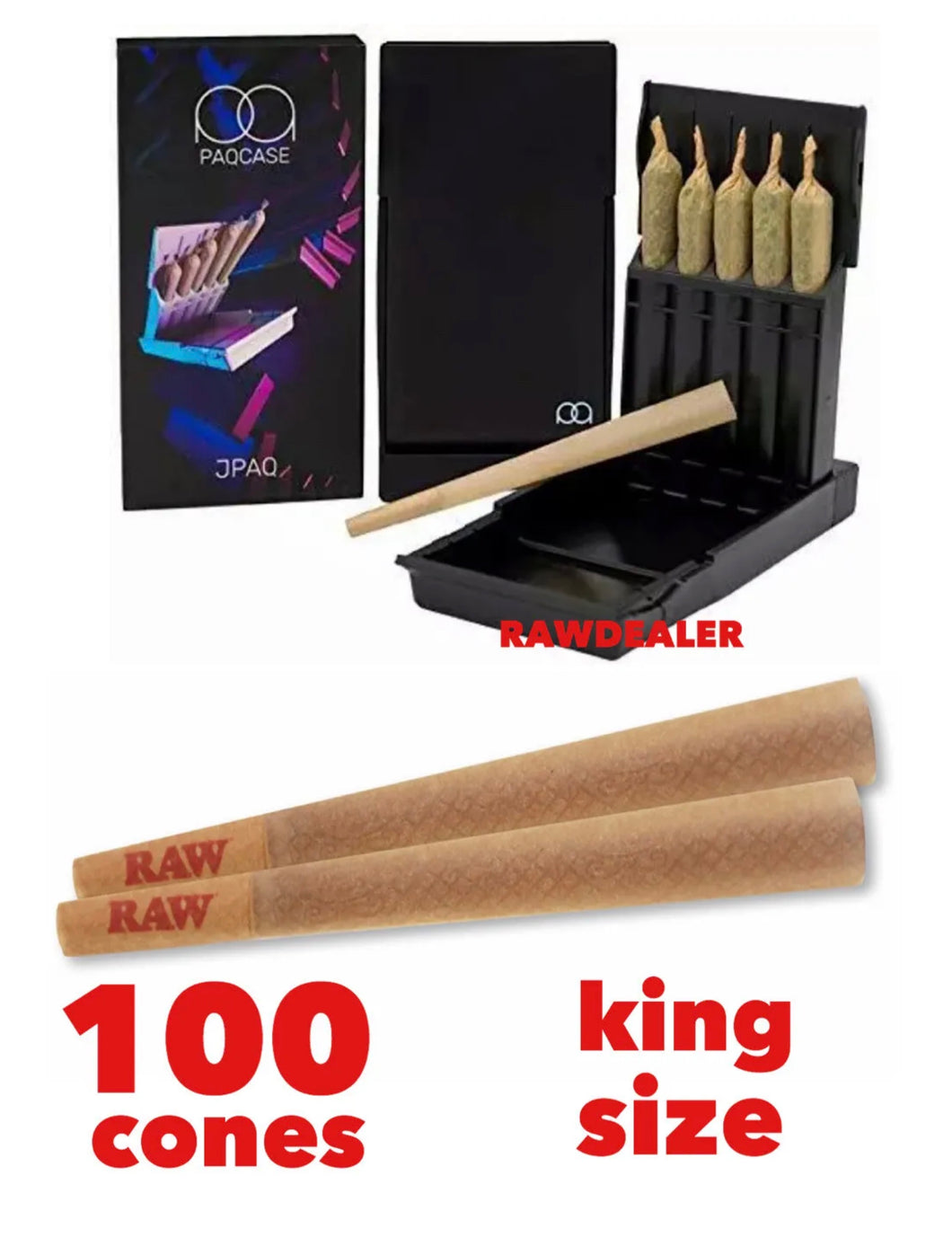raw classic king size pre rolled cone(100 pack)+JPAQ Ultra-Sleek Joint Holder