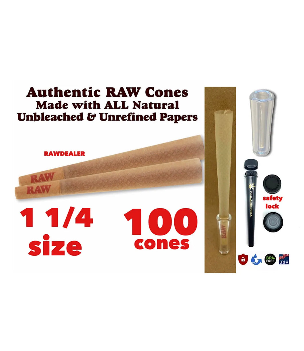 raw cone classic 1 1/4 size pre rolled cone(100 packs)+GLASS cone tip+doob tube